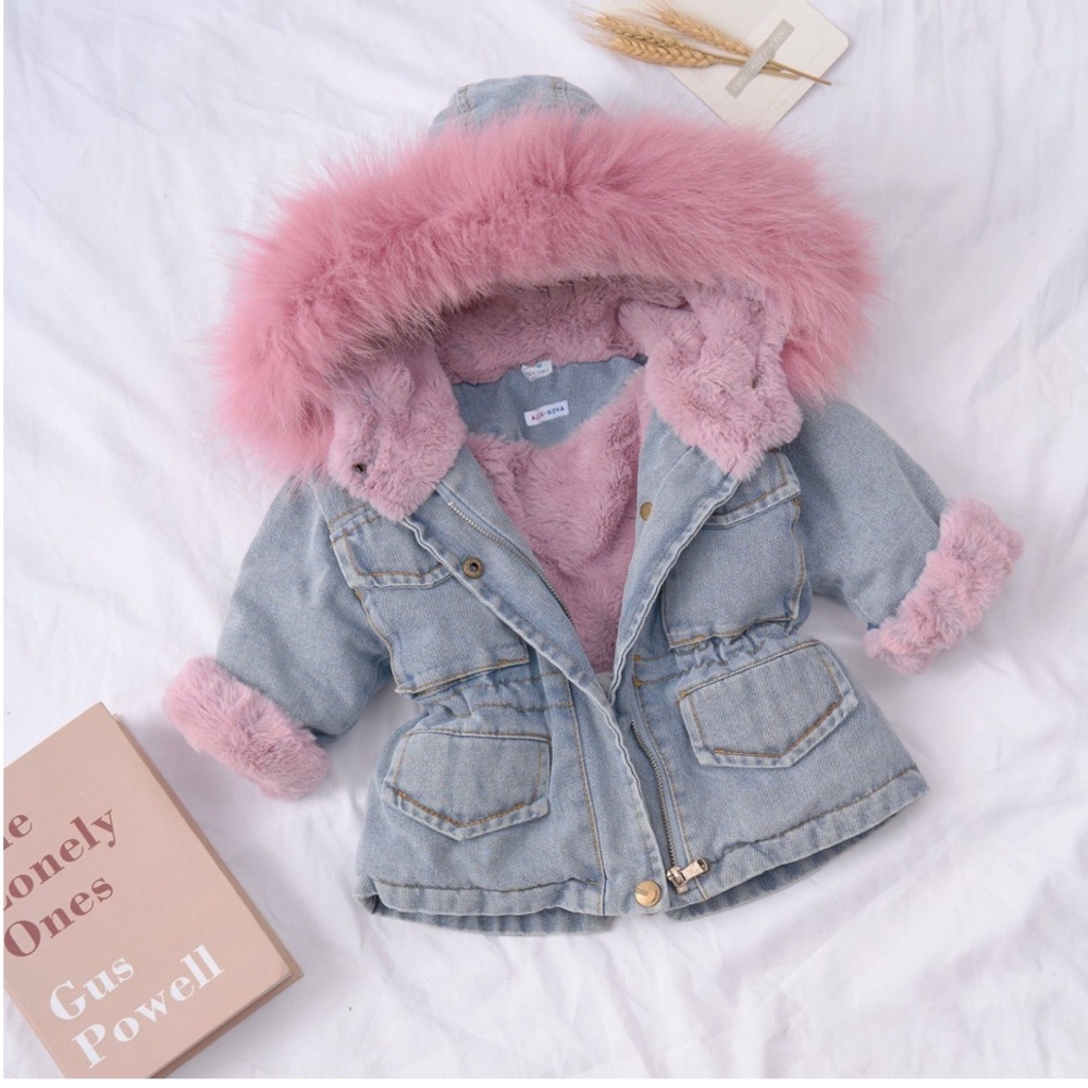 Blue Holly Oversized Denim Fur Hooded Winter Coat Jacket - Picture 6 of 12
